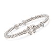 Phillip Gavriel &quot;Italian Cable&quot; Sterling Silver and 18kt Gold Horseshoe Bracelet with Diamond Accents