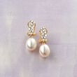 9-9.5mm Cultured Pearl and .47 ct. t.w. Diamond Drop Earrings in 14kt Yellow Gold