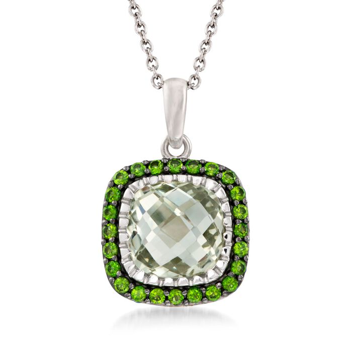 6.25 Carat Green Prasiolite and .80 ct. t.w. Chrome Diopside Pendant Necklace in Sterling Silver