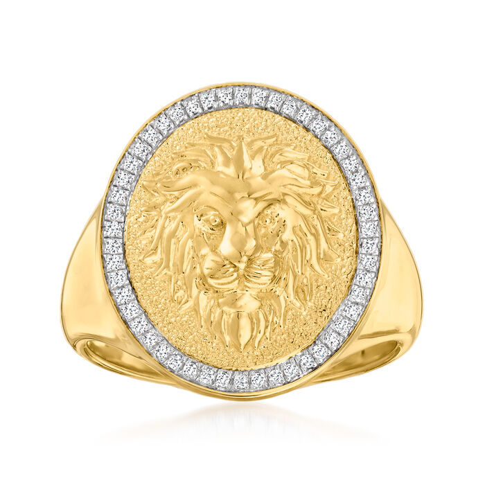 .15 ct. t.w. Diamond Lion Head Signet Ring in 18kt Gold Over Sterling