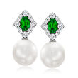 10-10.5mm Cultured South Sea Pearl Drop Earrings with .90 ct. t.w. Emeralds and .66 ct. t.w. Diamonds in 18kt White Gold