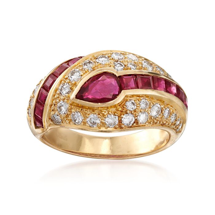 C. 1990 Vintage 1.80 ct. t.w. Ruby and .75 ct. t.w. Diamond Dome Ring in 18kt Yellow Gold