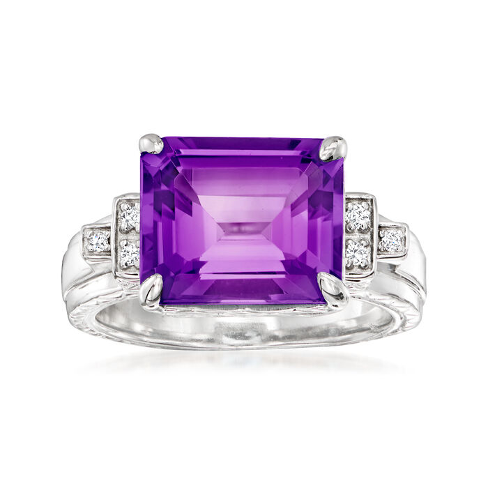 Andrea Candela &quot;Gatsby&quot; 5.40 Carat Amethyst Ring with Diamond Accents in Sterling Silver