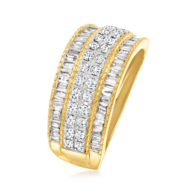 .99 ct. t.w. Baguette and Round Diamond Multi-Row Ring in 14kt Yellow Gold