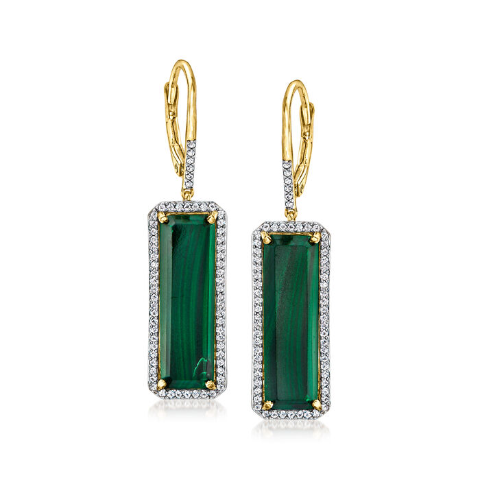Malachite and .60 ct. t.w. White Topaz Drop Earrings in 18kt Gold Over Sterling
