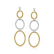 ALOR Gray and Yellow Stainless Steel Cable Multi-Oval Drop Earrings with 18kt White Gold