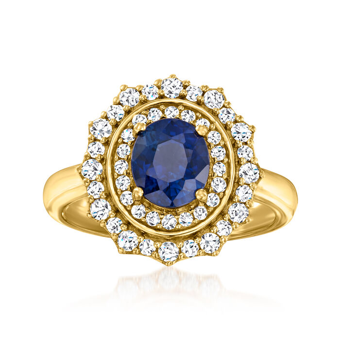 1.80 Carat Sapphire and .51 ct. t.w. Diamond Ring in 18kt Yellow Gold