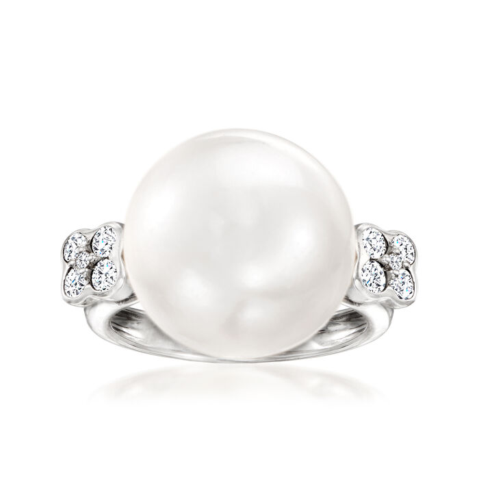 13-14mm Cultured South Sea Pearl Ring with .34 ct. t.w. Diamonds in 18kt White Gold