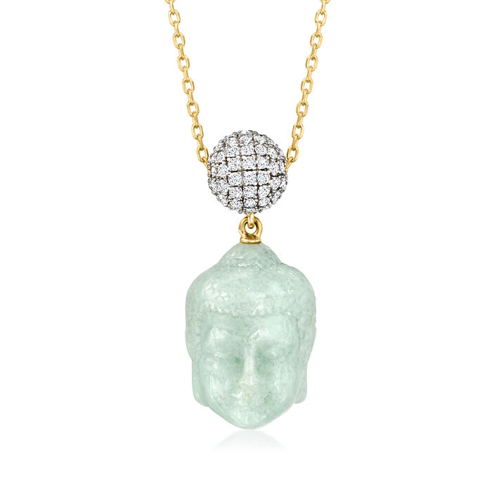 Jade Buddha Necklace with .70 ct. t.w. White Topaz in 18kt Gold Over Sterling