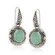Oval Green Jade Bali-Style Drop Earrings with 18kt Yellow Gold in Sterling Silver