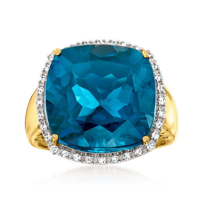 18.00 Carat London Blue Topaz and .16 ct. t.w. Diamond Ring in 14kt Yellow Gold