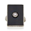 C. 1920 Vintage Black Onyx and .10 Carat Diamond Ring in 18kt White Gold