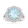 5.50 Carat Sky Blue Topaz and .50 ct. t.w. Diamond Flower Ring in Sterling Silver