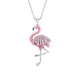 Italian 1.30 ct. t.w. Pink CZ Flamingo Pendant Necklace with Pink Enamel in Sterling Silver