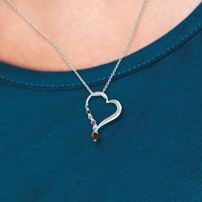 Personalized Birthstone Heart Pendant Necklace in Sterling Silver