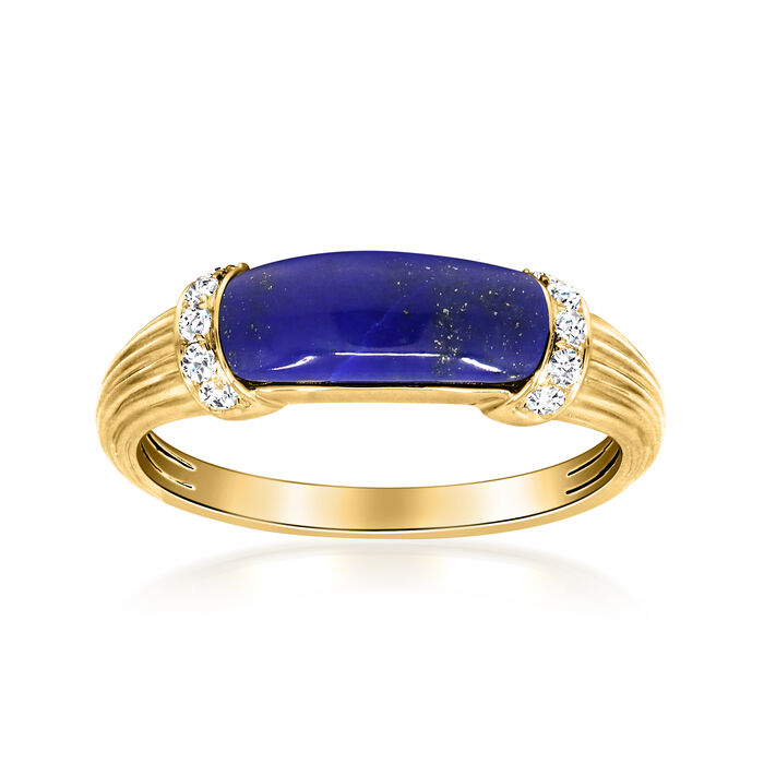 Lapis and .11 ct. t.w. Diamond Ring in 14kt Yellow Gold