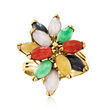 C. 1980 Vintage Multicolored Jade Flower Ring in 14kt Yellow Gold