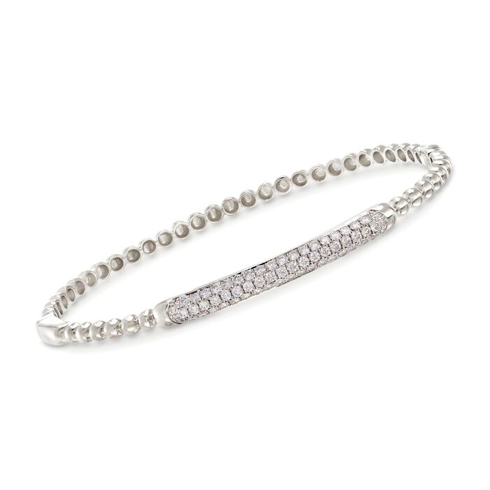 1.00 ct. t.w. Pave Diamond Beaded Bangle Bracelet in 14kt White Gold