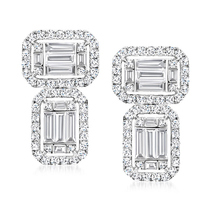2.20 ct. t.w. Diamond Square Cluster Drop Earrings in 18kt White Gold