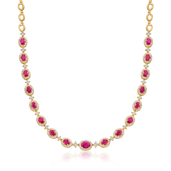 8.20 ct. t.w. Ruby and 2.75 ct. t.w. Diamond Necklace in 14kt Yellow Gold