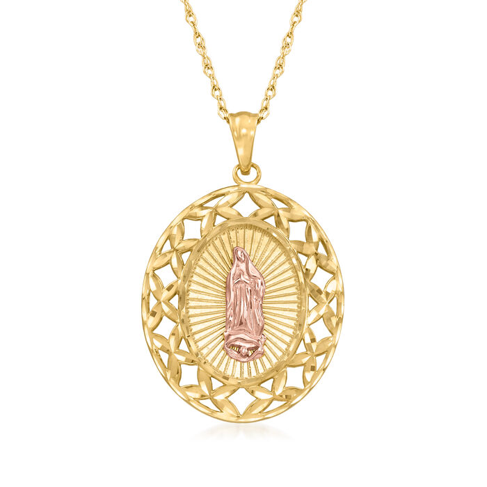 14kt Two-Tone Gold Our Lady of Guadalupe Pendant Necklace