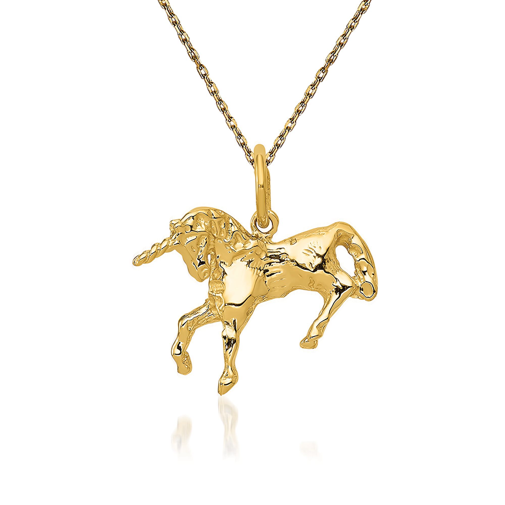 14K Yellow Gold Unicorns Pendant on an Adjustable 14K Yellow Gold Chain Necklace