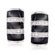 Belle Etoile &quot;Regal&quot; Black Onyx and .36 ct. t.w. CZ Hoop Earrings in Sterling Silver