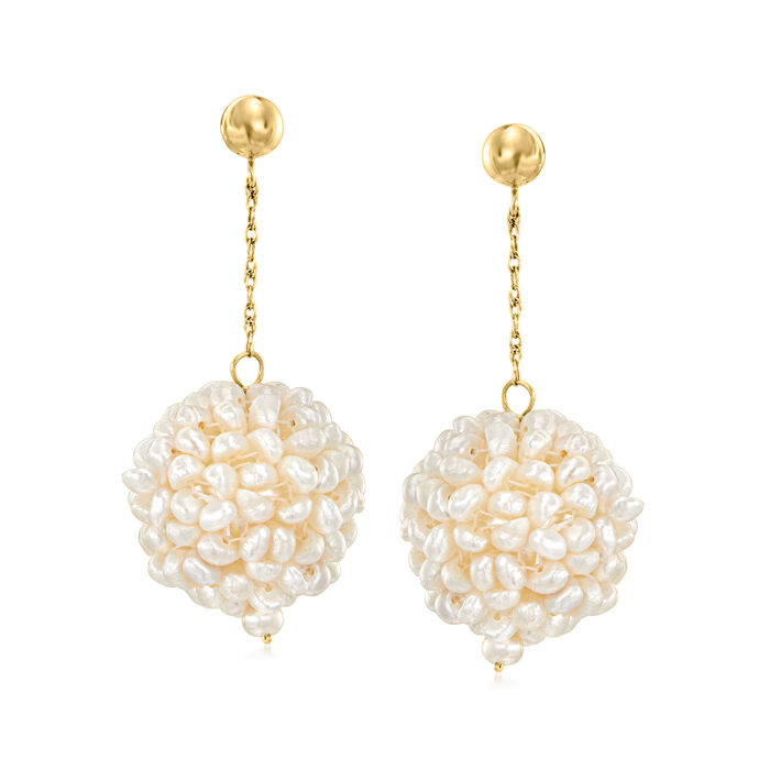 2.5-4mm Cultured Pearl Cluster Drop Earrings in 14kt Yellow Gold