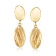 Italian 14kt Yellow Gold Ribbed Oval Drop Clip-On Earrings