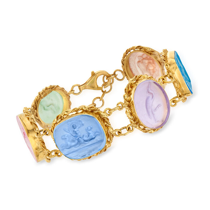 Italian Multicolored Venetian Glass Bracelet in 18kt Gold Over Sterling