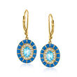 1.30 ct. t.w. Swiss Blue and White Topaz Drop Earrings with Blue Enamel in 18kt Gold Over Sterling