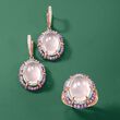 10.00 ct. t.w. Rose Quartz and 1.00 ct. t.w. Pink Sapphire Drop Earrings with Diamonds in 14kt Rose Gold