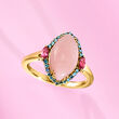 Pink Opal, .20 ct. t.w. Rhodolite Garnet and .19 ct. t.w. Blue Diamond Ring in 14kt Yellow Gold