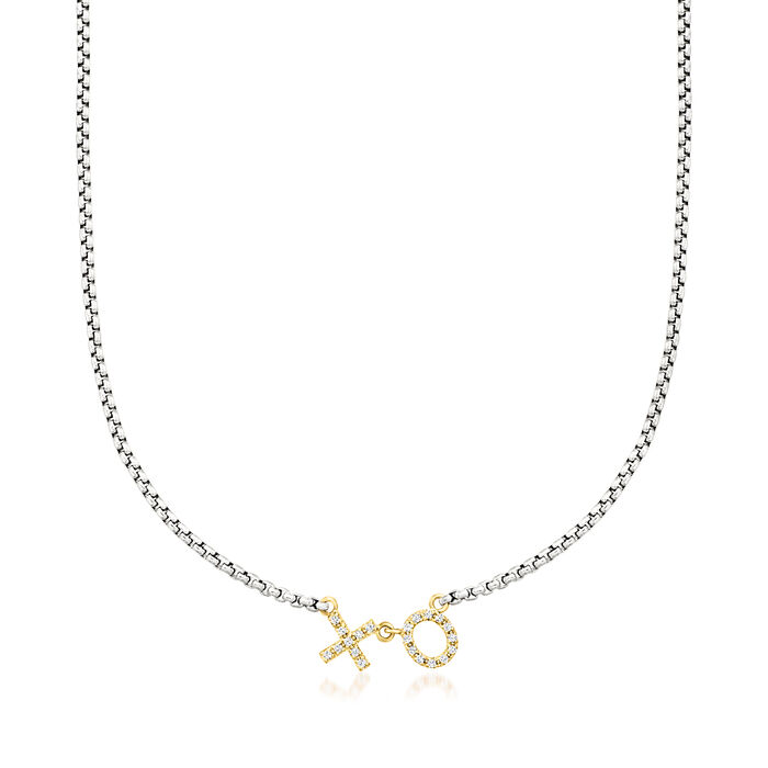ALOR &quot;XO&quot; .17 ct. t.w. Diamond and Gray Stainless Steel Necklace with 14kt Yellow Gold