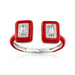 .21 ct. t.w. Diamond Open-Space Ring with Red Enamel in 18kt White Gold