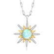 Charles Garnier Synthetic Opal and .40 ct. t.w. CZ Sun Pendant Necklace in Two-Tone Sterling Silver