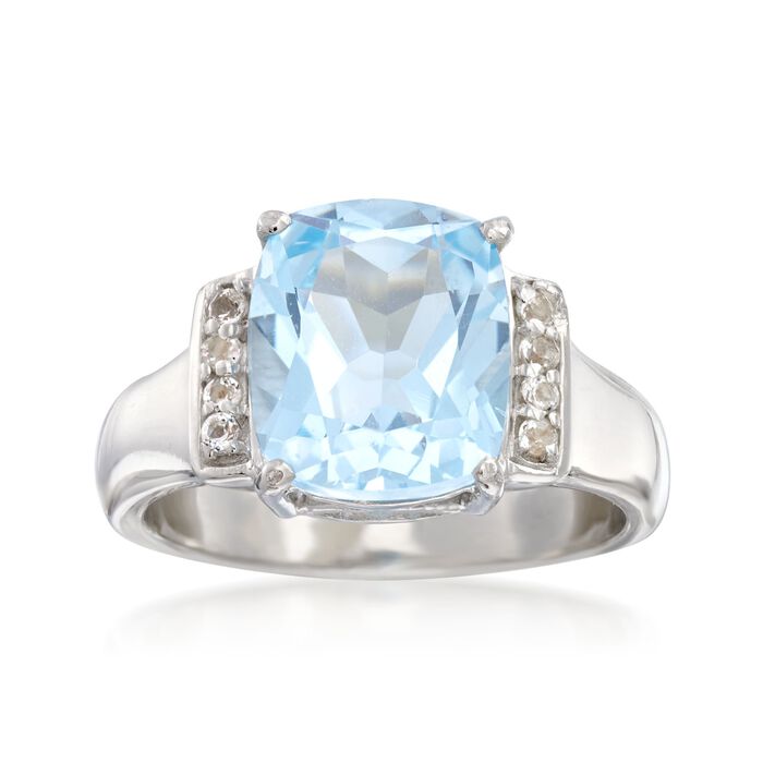 3.90 Carat Blue Topaz and .10 ct. t.w. White Topaz Ring in Sterling Silver