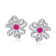 1.70 ct. t.w. White and Pink Topaz Flower Earrings in Sterling Silver