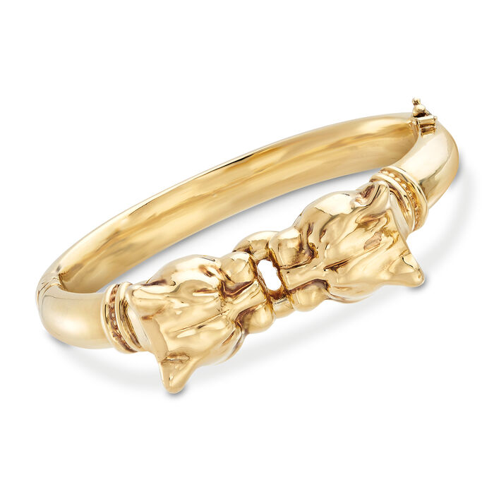 Italian 18kt Gold Over Sterling Double Panther Head Bangle Bracelet