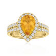 C. 1980 Vintage 1.50 Carat Citrine and 1.00 ct. t.w. Diamond Ring in 14kt Yellow Gold