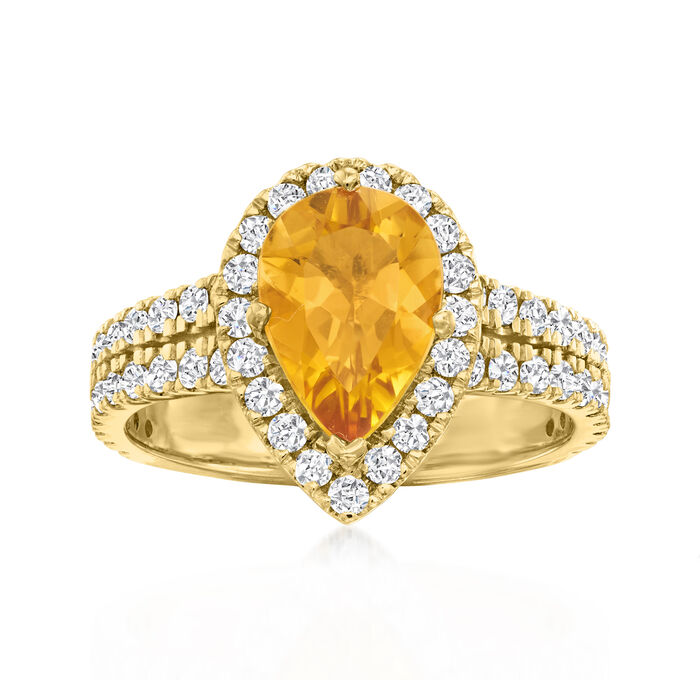 C. 1980 Vintage 1.50 Carat Citrine and 1.00 ct. t.w. Diamond Ring in 14kt Yellow Gold