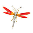 C. 1930 Vintage 1.10 ct. t.w. Diamond Dragonfly Pin with Red and Orange Enamel in 18kt Two-Tone Gold