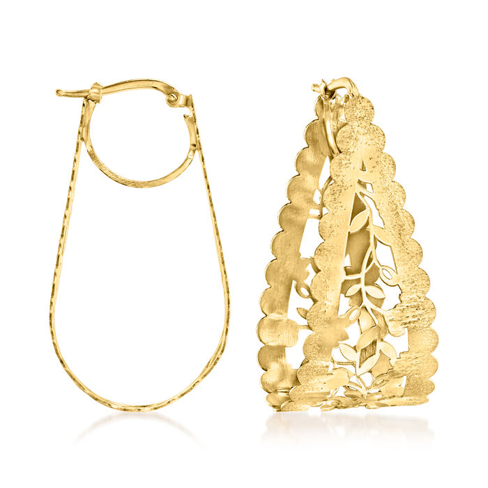 Italian 18kt Gold Over Sterling Floral Hoop Earrings