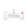 Personalized Birthstone and Name Bone Pet ID Tag in Sterling Silver