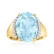 11.00 Carat Sky Blue Topaz and .16 ct. t.w. Diamond Ring in 14kt Yellow Gold