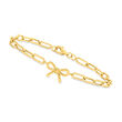 10kt Yellow Gold Bow Charm Paper Clip Link Bracelet
