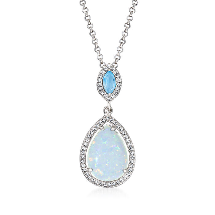 Charles Garnier Synthetic Opal and .20 Carat Swiss Blue Topaz Pendant Necklace with .30 ct. t.w. CZs in Sterling Silver
