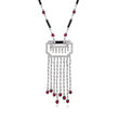 C. 2000 Vintage 7.00 ct. t.w. Garnet, 2.00 ct. t.w. Diamond and Black Onyx Geometric Necklace in 18kt White Gold