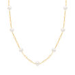 10.5-11.5mm Cultured Pearl Paper Clip Link Station Necklace in 14kt Yellow Gold
