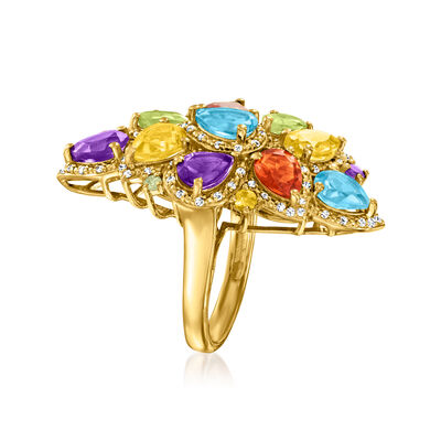 6.10 ct. t.w. Multi-Gemstone and .80 ct. t.w. White Zircon Ring in 18kt Gold Over Sterling
